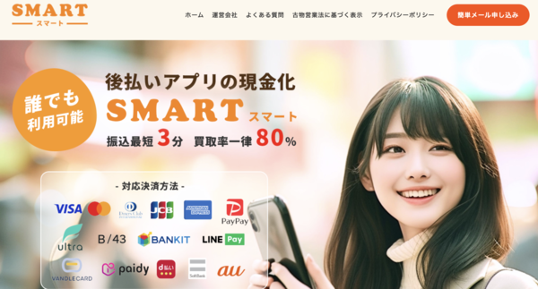 【スマート-smart- クレジットカード現金化】換金率や入金スピード、利用者口コミなどの最新情報を紹介します